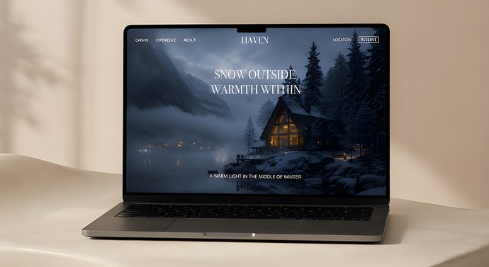 HAVEN winter retreat website shown on a laptop